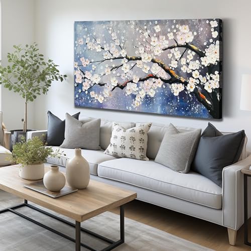 aburaeart Plum Blossom Painting Wall Decor For Bedroom Women Modern Wall Art For Office Blue And White Wall Art For Living Room Large Size 29 x 58 Inch - color: Blue And white, size: 58"L x 29"W