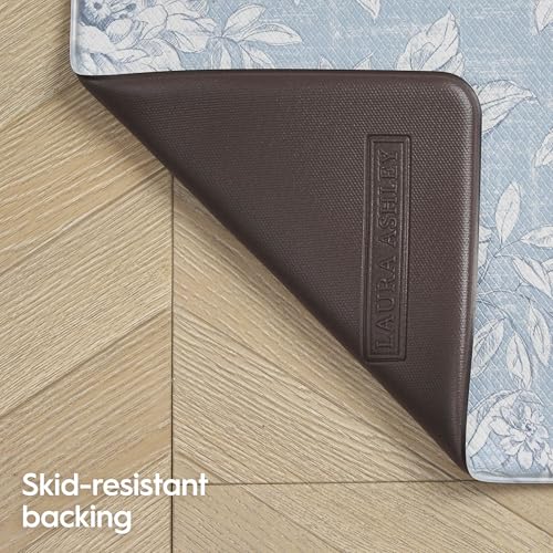 Laura Ashley - Anti-Fatigue Kitchen Mat, Iris Floral Design, Stain, Water & Fade Resistant, Cooking & Standing Relief, Non-Slip Backing, 2 Piece Set: 17.5" x 60" / 17.5" x 28" Light Blue Iris - color: Light Blue / Gray, size: 60"L x 17.5"W / 28"L x 17.5"W