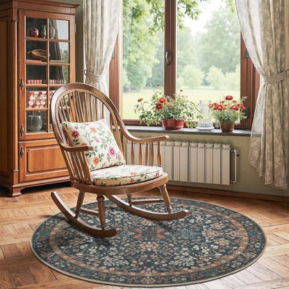 jinchan 4ft Washable Round Area Rug, Soft Floral Non-Slip, Dark Blue - color: Dark Blue, size: 4' (Round)