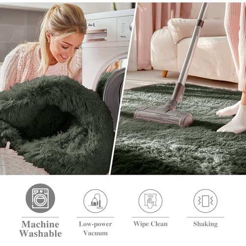 OLANLY Olive Green Round Rugs for Bedroom - Machine Washable, 2 ft Circle Area Rugs for Living Room, Soft and Fluffy Shaggy Carpet for Teen Girl and Boys, Nursery Rooms, Dorms, Home Decor Aesthetic - color: Olive Green, size: 2 Ft Round