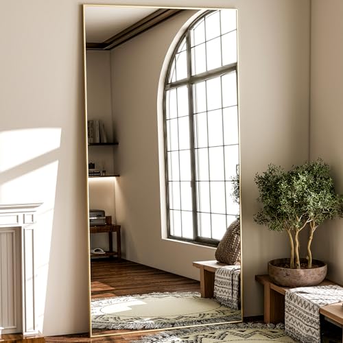 GLSLAND 71"x31" Full Length Mirror Large Floor Mirror with Stand - color: Gold, size: 71"L x 31"W