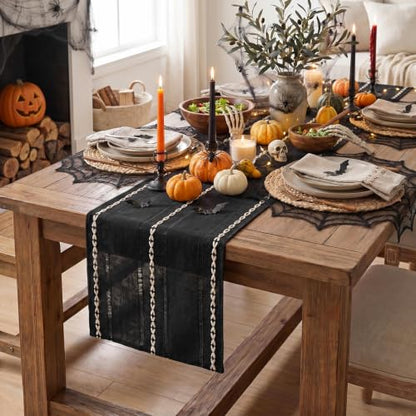 Artoid Mode Black Rustic Cotton Linen Table Runner 13x36 Inch - color: Black, size: 13" x 36"