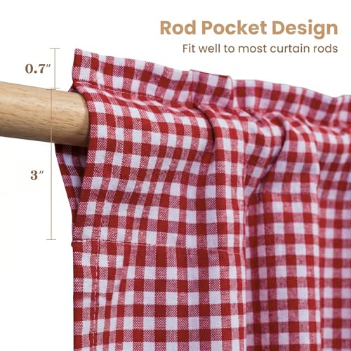 Farmhouse Valance Curtains, Cotton Kitchen Valance Rustic Style Window Valance Half Curtain for Living Room Bathroom Cafe, Rod Pocket, Red White Gingham Plaid, 59 X 16 Inch - color: Red White Gingham Plaid, size: 59"W x 16"L (Pack of 1)