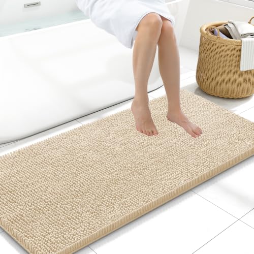 Arotive Bathroom Rugs 47x20, Soft Absorbent Shaggy Chenille Bath Rugs - color: Beige, size: 47" X 20"