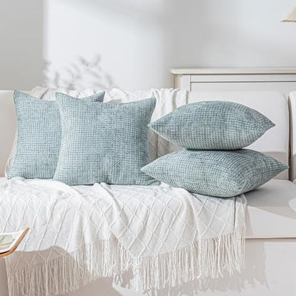 Pack of 4 Throw Pillow Covers 18x18” Boho Cushion Covers for Living Room - color: Aquamarine, size: 18" x 18" (Pack of 4)