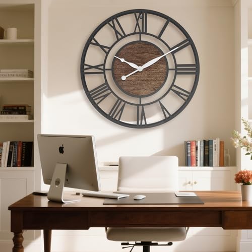 Pytha Sight 30 Inch Walnut Large Roman Numeral Wall Clocks for Living Room - color: Black Walnut, size: 30 Inch