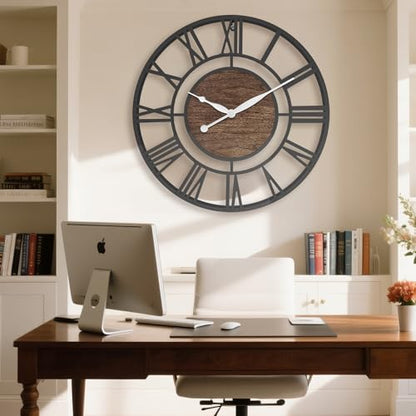 Pytha Sight 24 Inch Walnut Roman Numerals Large Wall Clocks for Living Room - color: Black Walnut, size: 24 Inch