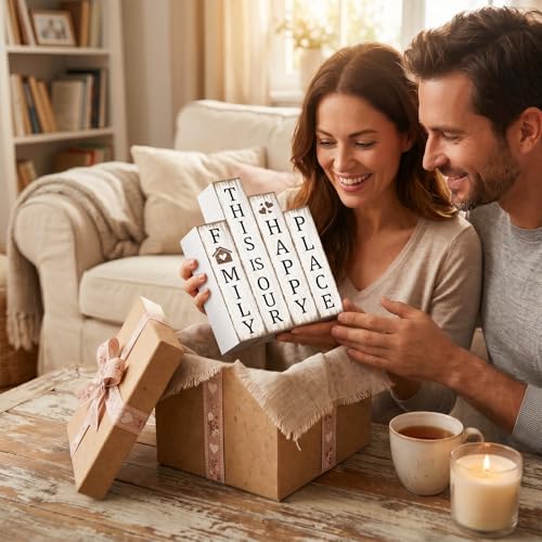 Xuhal 4 Pcs Farmhouse Home Decor, Wooden Rustic Table Decorations Family - style: Home