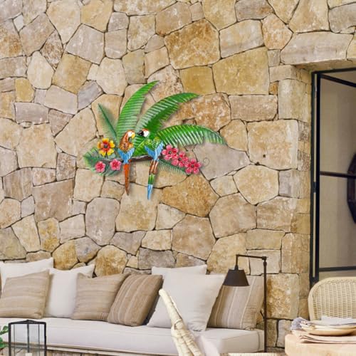 VEWOGARDEN Parrots Wall Decor Large Outdoor Metal Bird Wall Art for Patio Farmhouse Garden Living Room Bedroom Decorations - style: Parrots