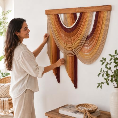 MEIVINES Large Macrame Wall Hanging Boho Tapestry Macrame Wall Art Decor - color: Brown