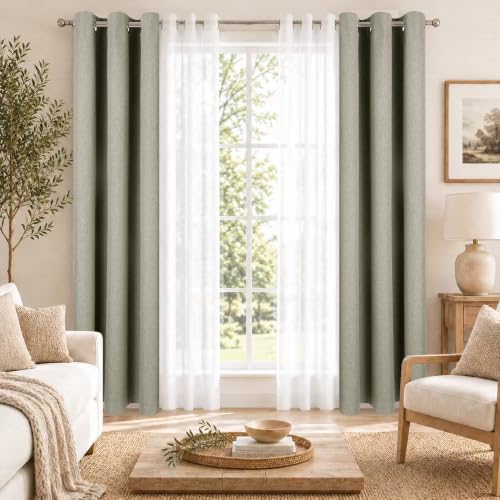 Layered Window Treatments Curtains for Bedroom, Living Room, 4 Panel Set - color: Taupe, size: 37"W x 95"L (Pack of 4)