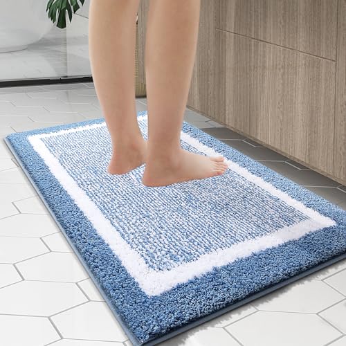 OLANLY Bathroom Rugs 30x20, Soft Absorbent Microfiber Bath Rugs, Blue - color: Blue and White, size: 30" X 20"