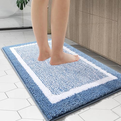 OLANLY Bathroom Rugs 30x20, Soft Absorbent Microfiber Bath Rugs, Blue - color: Blue and White, size: 30" X 20"