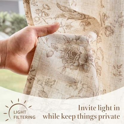 jinchan Floral Linen Kitchen Tier Curtains, 24 Inch, 2 Panels, Taupe - color: Amlie Taupe, size: 26"W x 24"L (Pack of 2)