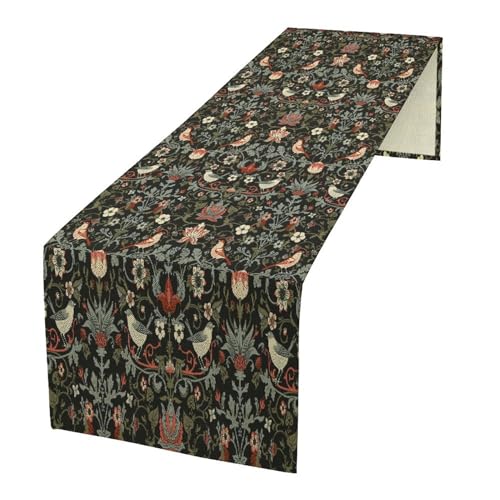 William Morris Floral Table Runner, Vintage Flowers Boho Botanical Flowers Birds Printed Linen Table Runner for Home Kitchen Dining Table Decoration,13x36 Inch - color: Style-1, size: 13"W x 36"L (Pack of 1)