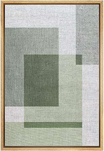 IDEA4WALL Framed Canvas Print Wall Art Green & Gray Square Polygons Abstract Geometric Illustrations Modern Art Minimalism Shapes Multicolor Boho for Living Room, Bedroom, Office - 16"x24" Natural - color: Abs03-2210-est51, size: 24"L x 16"W