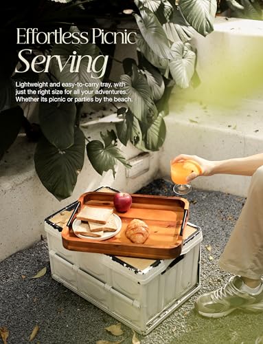 TIDITA 17"x13" Rectangular Wooden Serving Tray, Metal Handles Ottoman Tray - color: Acacia Color, size: 17" x 13" x 2"