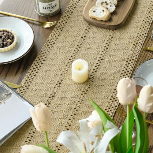 Artoid Mode Burlap Brown Woven Farmhouse Hollow Table Runner 12x36 Inch - color: Burlap Brown, size: 12" x 36", Table Runner