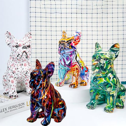 French Bulldog Statue Sculpture Sitting Graffiti Dog Home Decor Figurine - color: A1