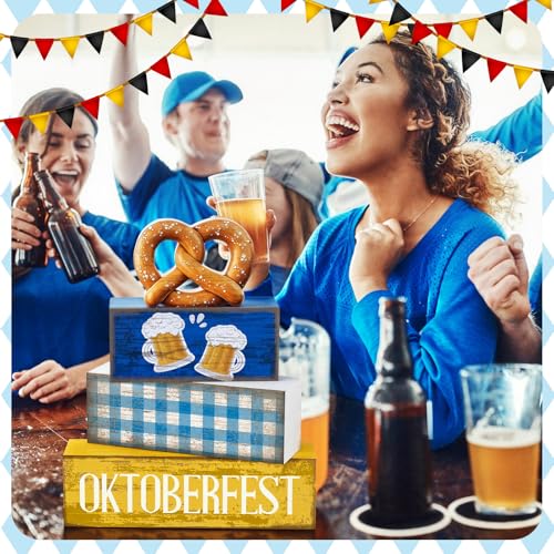Yuntau 4 Pcs Oktoberfest Table Decorations Wooden Beer Blocks sign - style: Oktoberfest