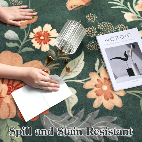 Lahome Floral Small Rug, 2x4 Kitchen Rugs Non Slip Washable Rug Ultra-Thin - color: Dark Green, size: 2' x 4'(Rectangular)