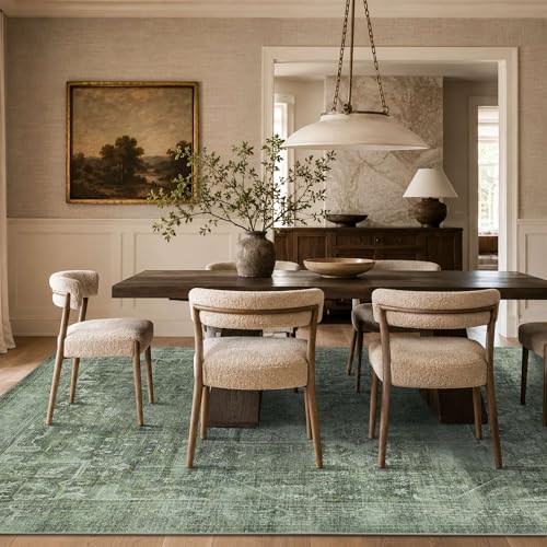8x10 Washable Boho Area Rug, Teal Farmhouse for Living Room Carpet - color: Teal, size: 8' x 10' (Rectangular)