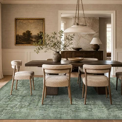 8x10 Washable Boho Area Rug, Teal Farmhouse for Living Room Carpet - color: Teal, size: 8' x 10' (Rectangular)