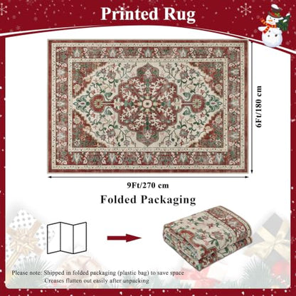 U'Artlines Red Christmas Area Rug 6x9 Boho Washable Soft Holiday Carpet - color: Christmas Red, size: 6' x 9' (Rectangular)