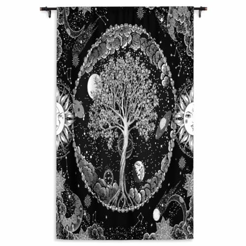 HMS Happy Memories Door Curtain, Tree of Life, 52"x84", 1 Panel - color: Black Tree