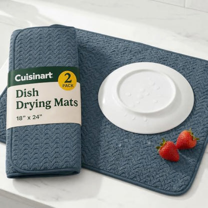 Cuisinart Dish Drying Mat for Kitchen Counter, 2-Pack XL 18"x24" - color: Geostripe Blue