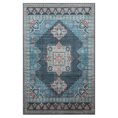 Boho Persian 5x7 Teal Blue Area Rug for Living Room Dining Room Office Bedroom - color: Fresh Teal & Blue, size: 5 x 7 feet