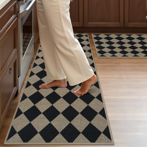 Kitchen Rug Sets and Mats Non Skid Washable of 2 PCS, Checkered Rug - color: Checkered, size: 17.3"x30"+17.3"x47"