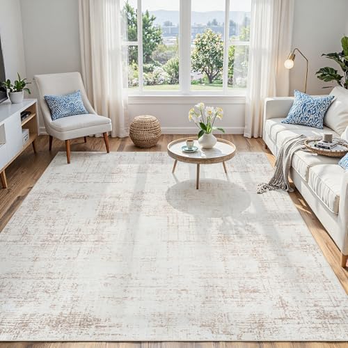4x6 Washable Area Rug for Living Room Bedroom: Non-Slip Modern Beige White - color: Beige/White, size: 4' x 6' (Rectangular)