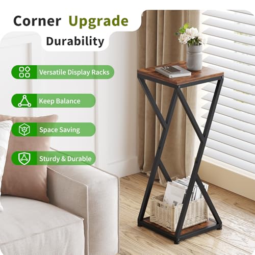 2-Tier Tall Plant Stand Indoor, Small Square Side Table for Home
