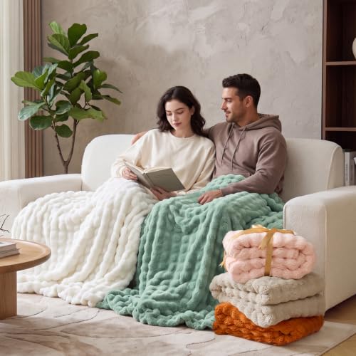 BEDELITE Beige Linen 3D Fleece Bubble Twin Blanket for Bed, 60x80 Inches - color: Linen, size: Twin(60"x80")