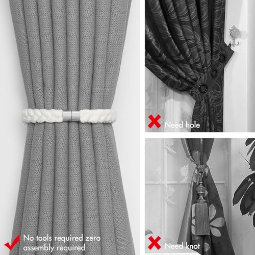 NICEEC 2 Pack Natural Cotton Rope Curtain Tiebacks Elegant Boho Style Magnetic Drape Tie Backs Soft Hand-Woven Rope Curtain Holdbacks for Home & Office Drapery (Cotton rope-02) - color: Cotton Rope-02, size: 2 Pack
