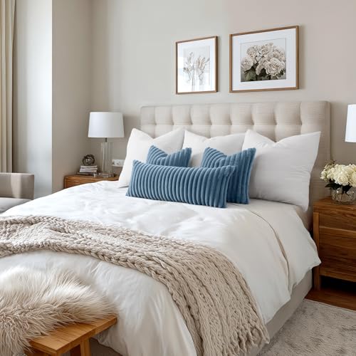 MIULEE Faux Fur Lumbar Throw Pillow Covers 12x20 Set of 2 Grey Blue - color: Blue Grey, size: 20" x 12" (Pack of 2)