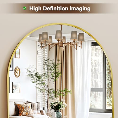 XRAMFY 78"x38" Gold Arched Full Length Mirror with Aluminum Alloy Frame - color: Gold, size: 78"L x 38"W