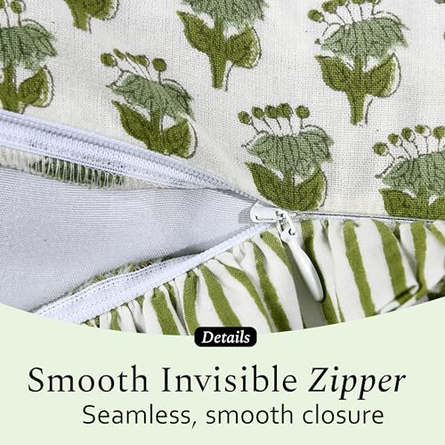 CPC Emerald Green Block Print Ruffle Pillow Cover 18x18 Inch, Pack of 2 - color: Emerald Green, size: 18" x 18" (Pack of 2)