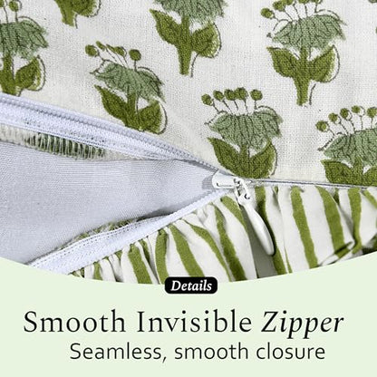 CPC Emerald Green Block Print Ruffle Pillow Cover 18x18 Inch, Pack of 2 - color: Emerald Green, size: 18" x 18" (Pack of 2)