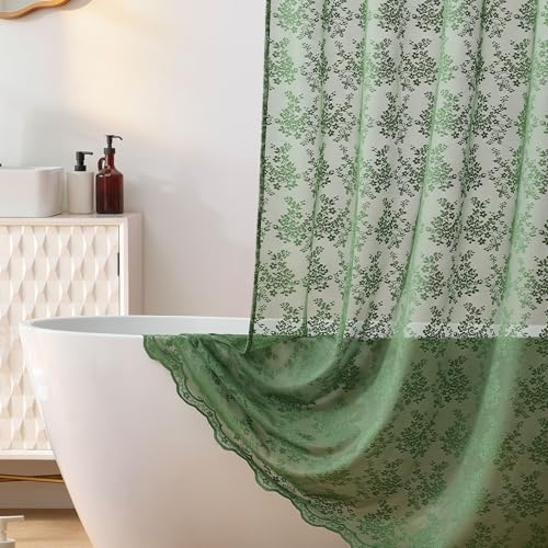 TUDECO Green Stall Shower Curtain with Attached Valance, 36'' x 72'' - color: Green, size: 36"W x 72"L (Pack of 1)