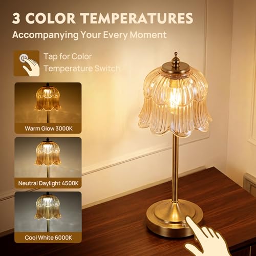 Flower Battery Operated Rechargeable Lamp Cordless, Tulip, Amber - color: Amber-Tulip