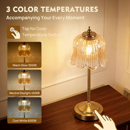 Flower Battery Operated Rechargeable Lamp Cordless, Tulip, Amber - color: Amber-Tulip