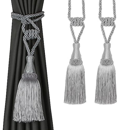 BEL AVENIR 2 Pack Tassel Curtain Tiebacks Handmade Holdbacks (Silver) - color: Silver, size: 2 Pack
