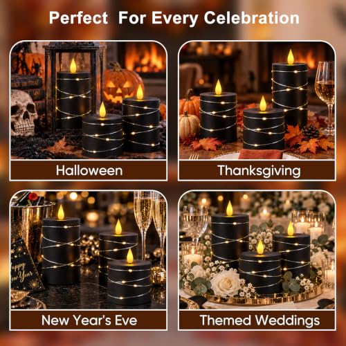 Raycare Halloween Battery Operated Flameless LED Pillar Candle with Remote - color: 3pcs-black