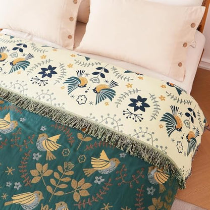 LUTBM King Throw Blanket for Bed, 100% Cotton Boho Soft Fall Blankets - color: Animal-bird-a, size: 108"×90"