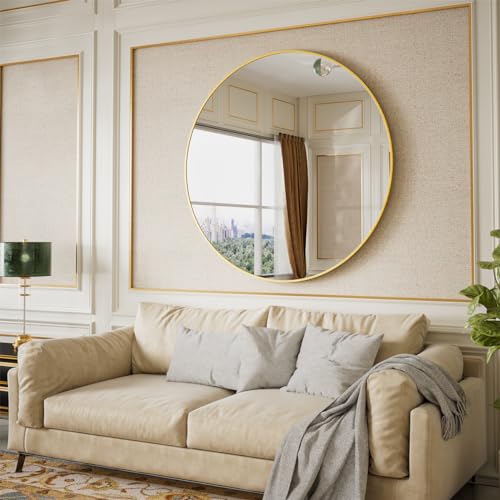 BEAUTYPEAK 42 Inch Round Mirror, Metal Frame Circle Mirror, Gold - color: Gold, size: 42"L x 42"W