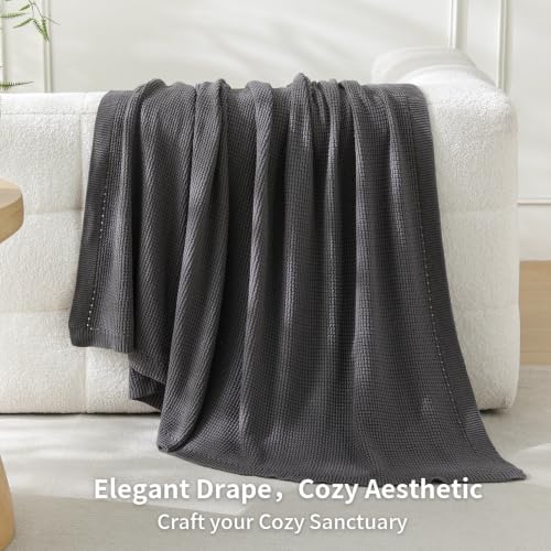 100% Cotton Knit Throw Blanket - Charcoal Waffle Lightweight Cotton Blanket, Soft Breathable Decorative Blanket for Couch Sofa Bed, Ideal Throw Blankets for Women Gift, 50"X60" - color: Charcoal, size: 50"x60"