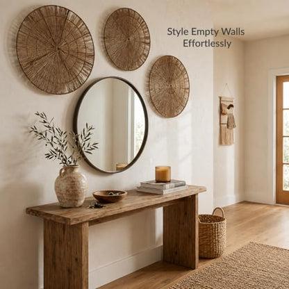 PEMAR Handwoven Jute Wall Hanging Baskets, Set of 3 Round Woven Wall Decor (22", 19", 15"), Decorative Wall Accents for Living Room, Bedroom and Entryway
