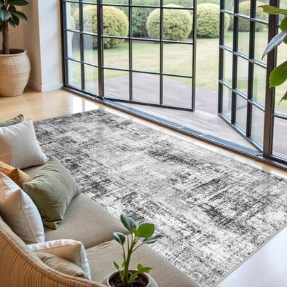 Extra Wide Hallway Rug 4x9: Washable Modern Abstract Living Room Rug Black - color: Black, size: 4' x 9' (Runner)